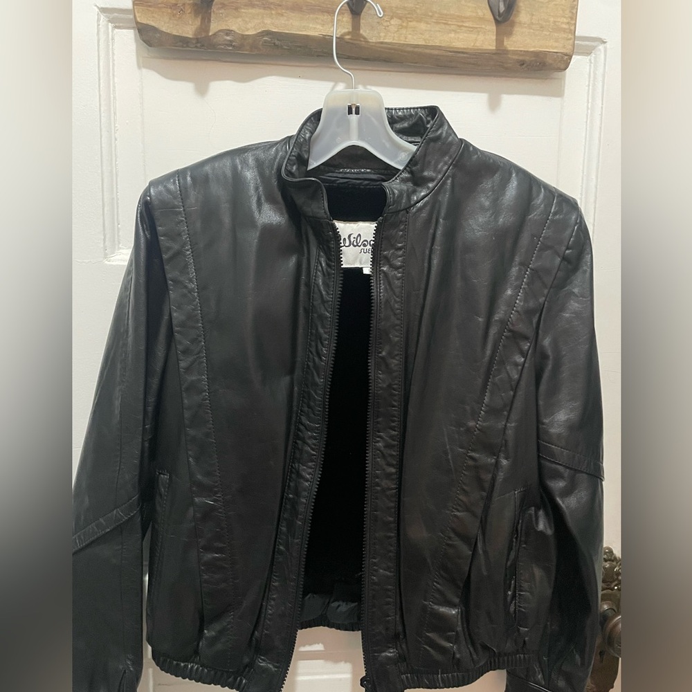 Black Leather Jacket with Snap Button - image 2